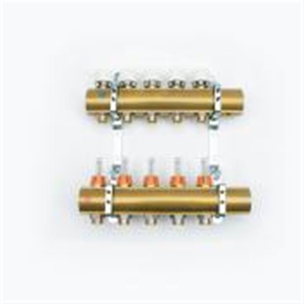 Begetube collector 10 uitgangen 5/4 met topdebietmeters M24 z. kopp.  Normaal stock